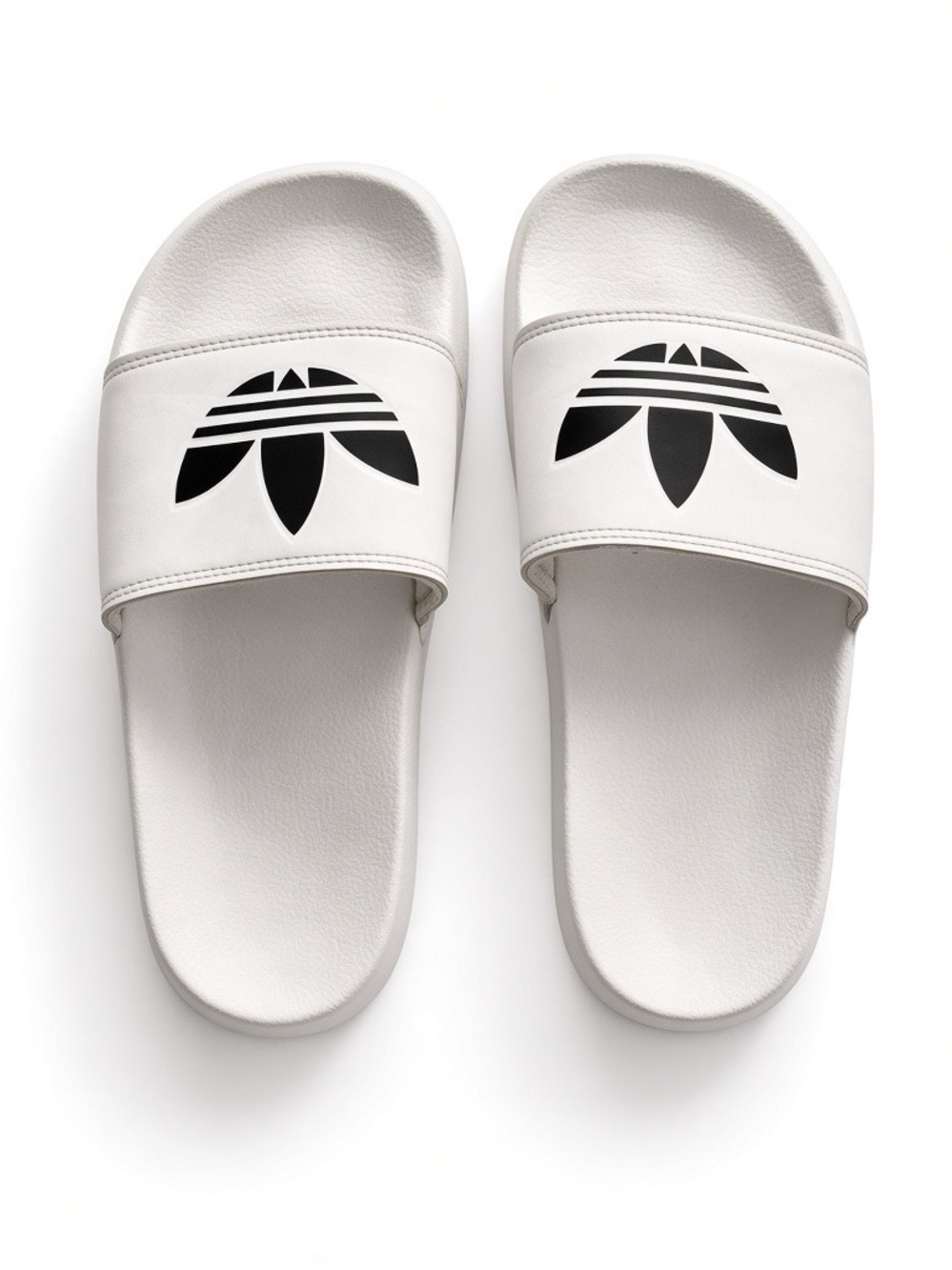 adidas White Slide Sandals with Black Trefoil - Men
